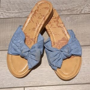 Blue and Tan Women's Slide Sandals